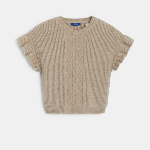 بلوفر بيج بأكمام قصيرة مكشكشة للفتيات